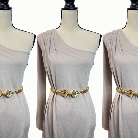 BCBGMAXAZRIA Jolee One - Shoulder, Pleated Tulip-Hem Dress. - Picture 2 of 5